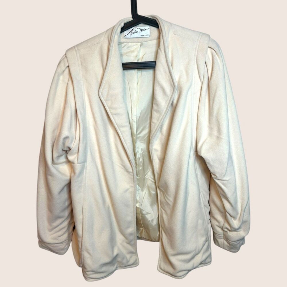 🍦 VTG ANDREA MARIN OFF WHITE OPEN FRONT BLAZER COAT JACKET FLEECE LARGE